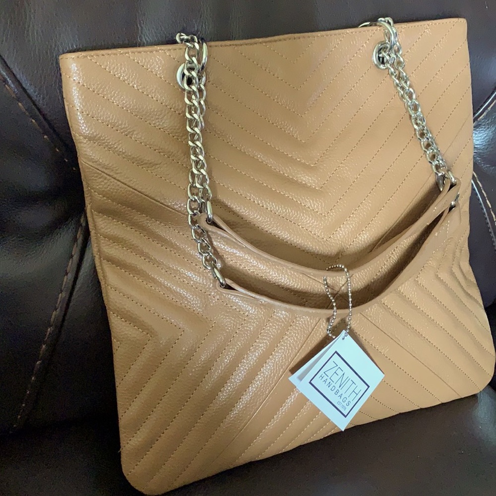 NWT Zenith leather shoulder bag tan part chain /leather New with tag